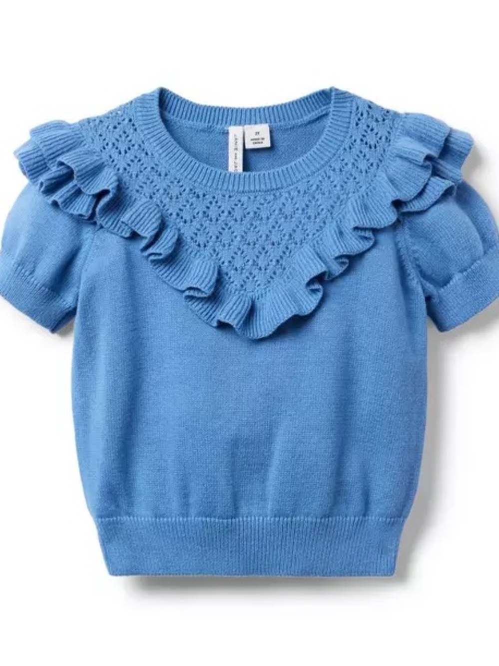 Janie and Jack Sky Blue Ruffle Knit Short Sleeve Sweater